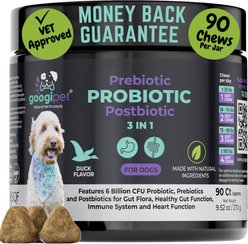 Googipet 3-in-1 Digestive Probiotic Duck Flavored Soft Chew Supplement for Dogs, 90 count