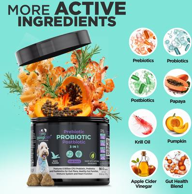 Show full view: Googipet 3-in-1 Digestive Probiotic Duck Flavored Soft Chew Supplement for Dogs, 90 count slide 4 of 10