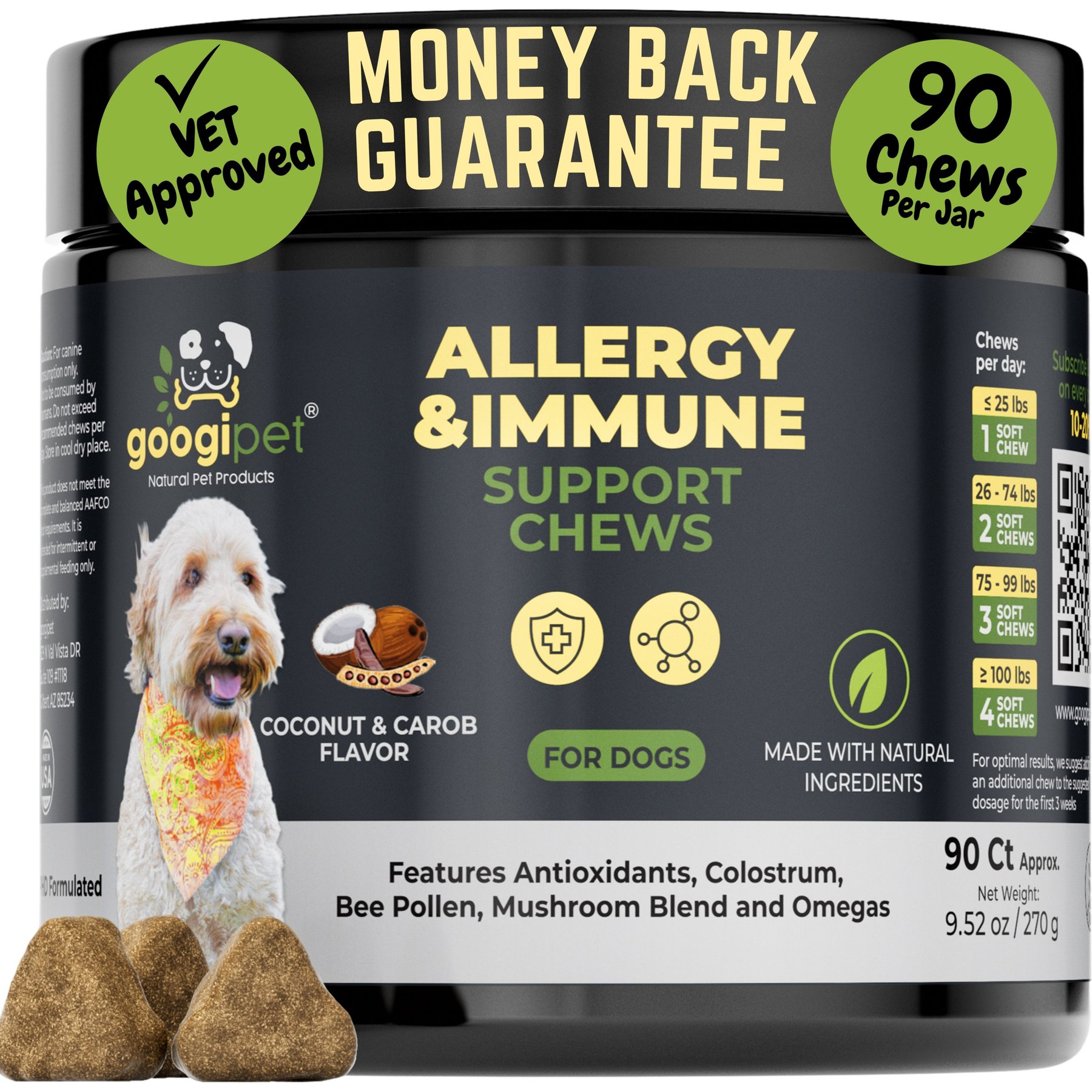 Googipet Allergy Relief Coconut & Carob Flavored Chew Supplement for Dogs, 90 count