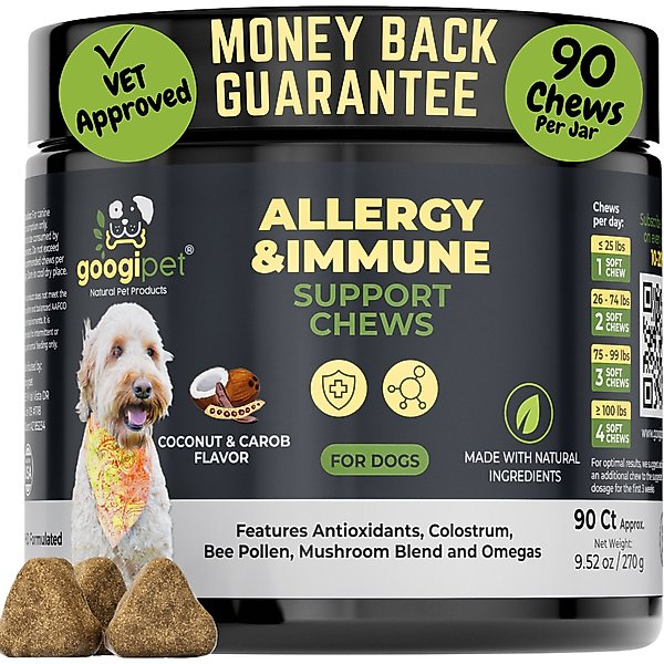 Googipet Allergy Relief Coconut & Carob Flavored Chew Supplement for Dogs, 90 count