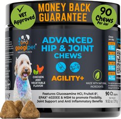 Googipet Hip & Joint Support Chicken & Vegetable Flavored Soft Chew Supplement for Dogs, 90 count