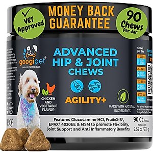 Googipet Hip & Joint Support Chicken & Vegetable Flavored Soft Chew Supplement for Dogs, 90 count