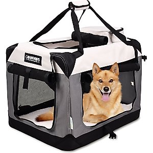 GOOPAWS 3-Door Collapsible Soft-Sided Dog & Cat Crate, Light Grey, Large