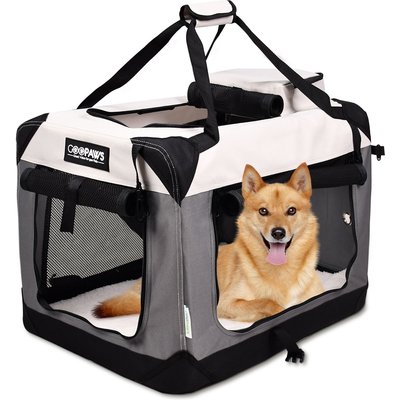 GOOPAWS GOOPAWS 3-Door Collapsible Soft-Sided Dog & Cat Crate, Light Grey, Large