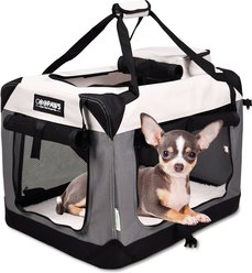 GOOPAWS 3-Door Collapsible Soft-Sided Dog & Cat Crate, Light Grey, Small