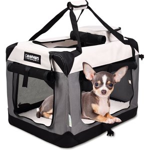 GOOPAWS 3-Door Collapsible Soft-Sided Dog & Cat Crate, Light Grey, Small