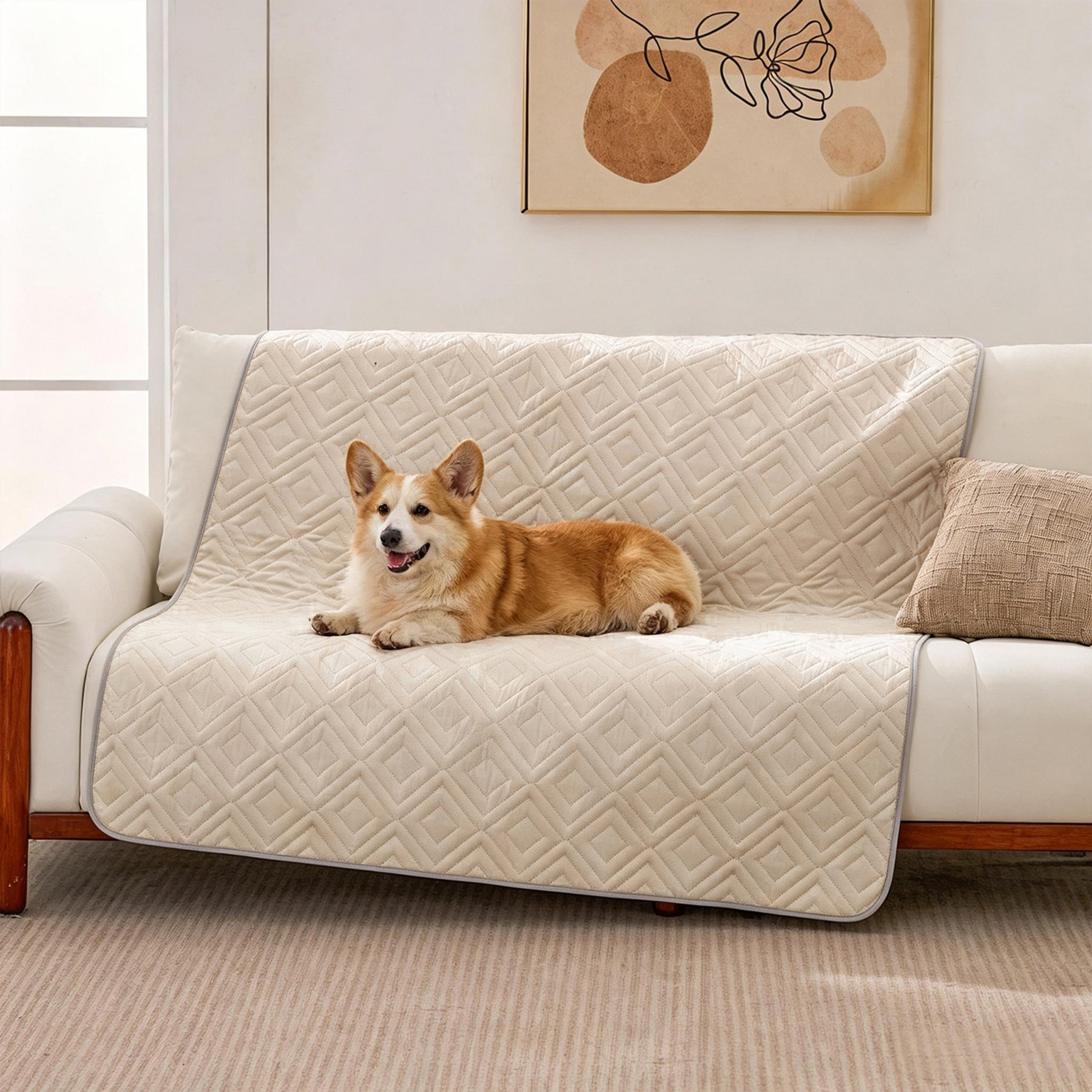 GOOPAWS Non-Slip Couch Furniture Protector Waterproof Blanket Dog Bed Cover, Khaki, Medium: 60 x 50-in