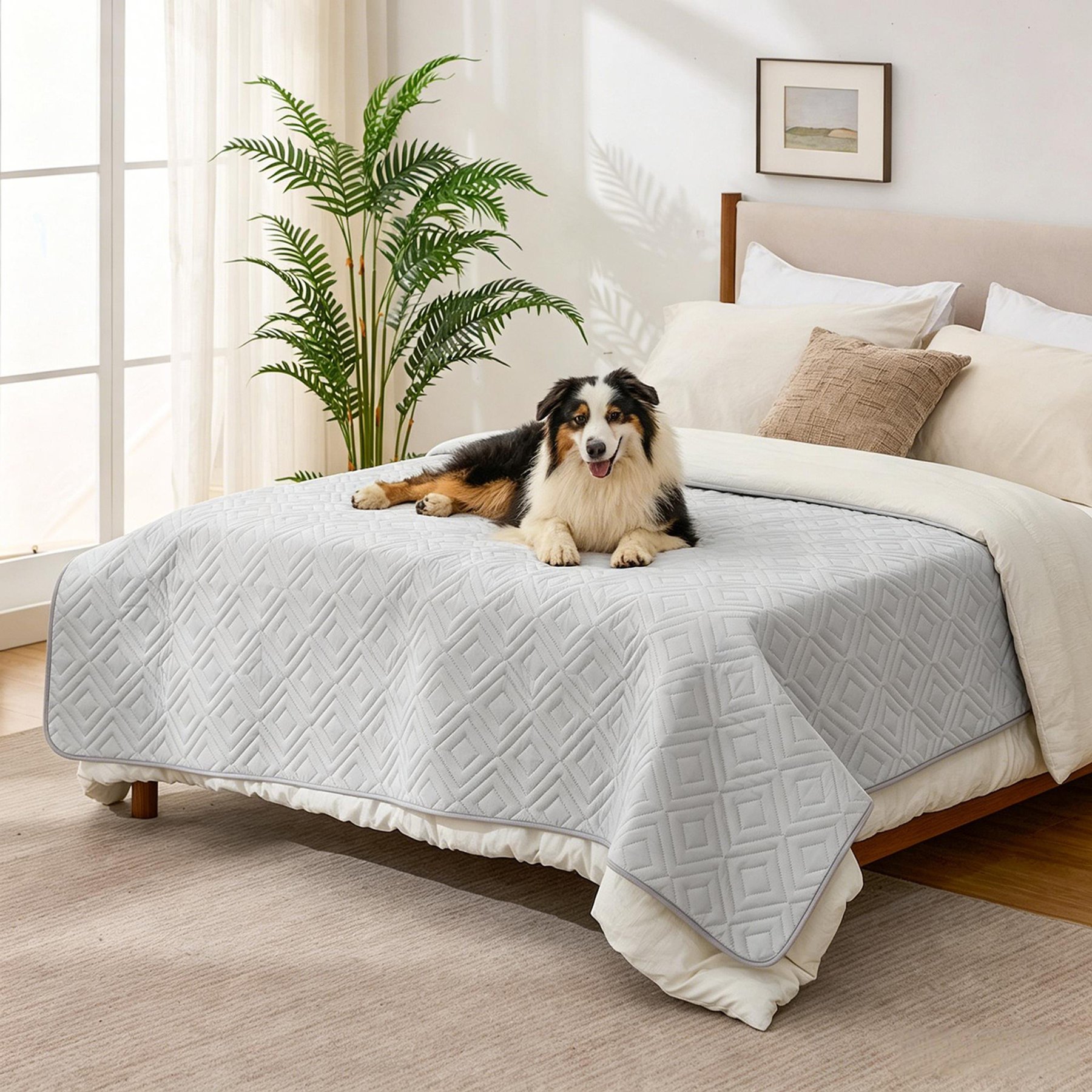 GOOPAWS Non-Slip Couch Furniture Protector Waterproof Blanket Dog Bed Cover, Light Grey, Large: 82 x 68-in