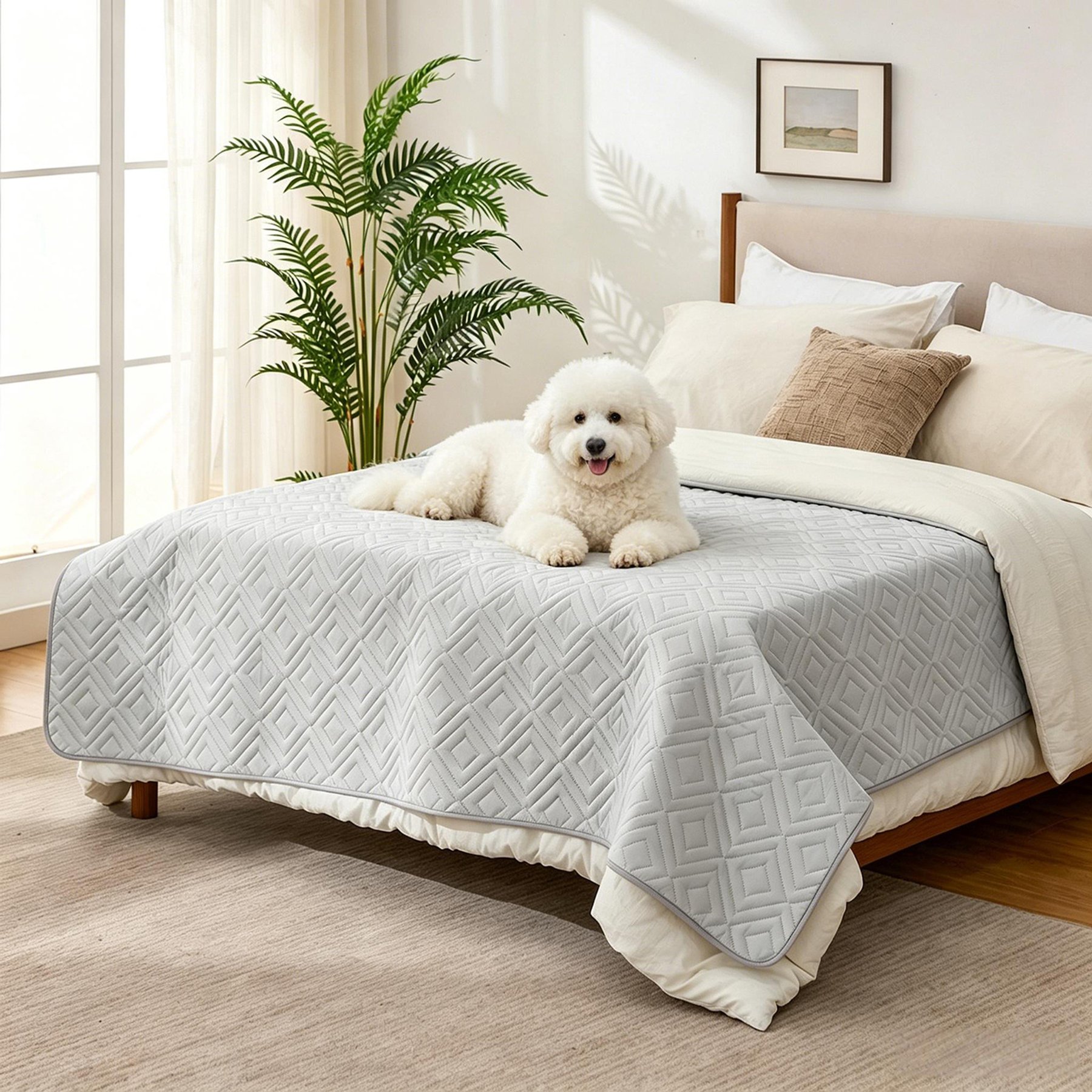GOOPAWS Non-Slip Couch Furniture Protector Waterproof Blanket Dog Bed Cover, Light Grey, X-Large: 102 x 82-in