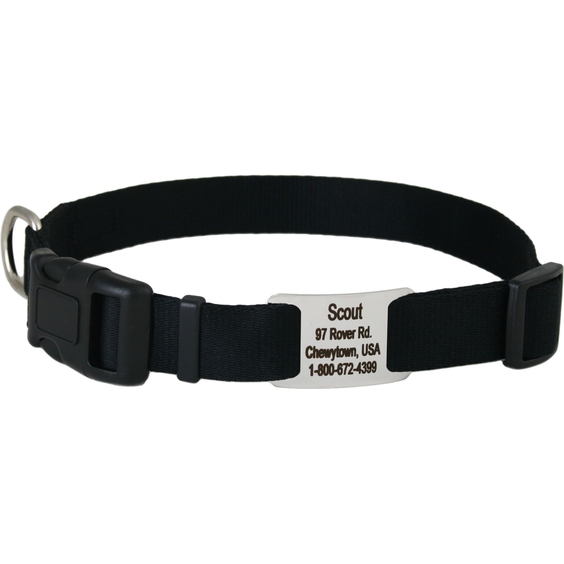 GoTags Adjustable Nameplate Personalized Dog Collar, Black, Small