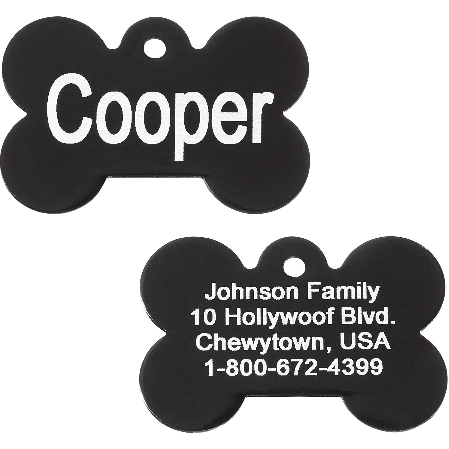 GoTags Anodized Aluminum Personalized Dog ID Tag, Bone, Black, Regular
