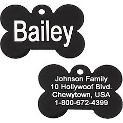 GoTags Anodized Aluminum Personalized Dog ID Tag, Bone, Black, Small