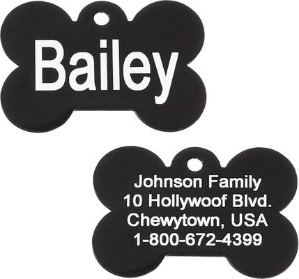 Show full view: GoTags Anodized Aluminum Personalized Dog ID Tag, Bone, Black, Small slide 1 of 8