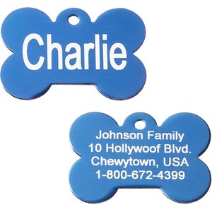 GoTags Anodized Aluminum Personalized Dog ID Tag, Bone, Blue, Small