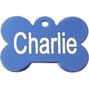 GoTags Anodized Aluminum Personalized Dog ID Tag, Bone, Blue, Small