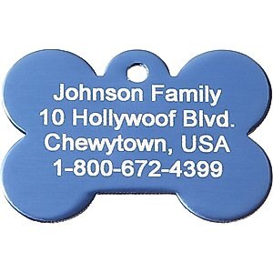 GoTags Anodized Aluminum Personalized Dog ID Tag, Bone, Blue, Small