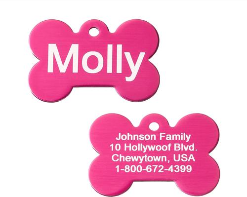 Show full view: GoTags Anodized Aluminum Personalized Dog ID Tag, Bone, Pink, Regular slide 1 of 8