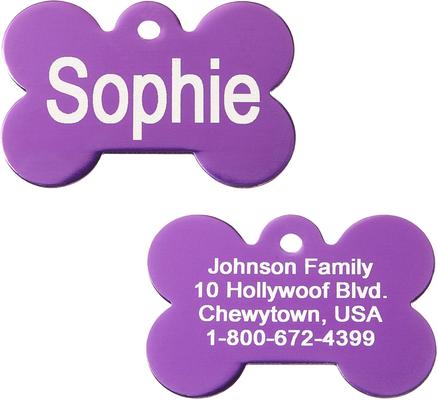 Show full view: GoTags Anodized Aluminum Personalized Dog ID Tag, Bone, Purple, Regular slide 1 of 8