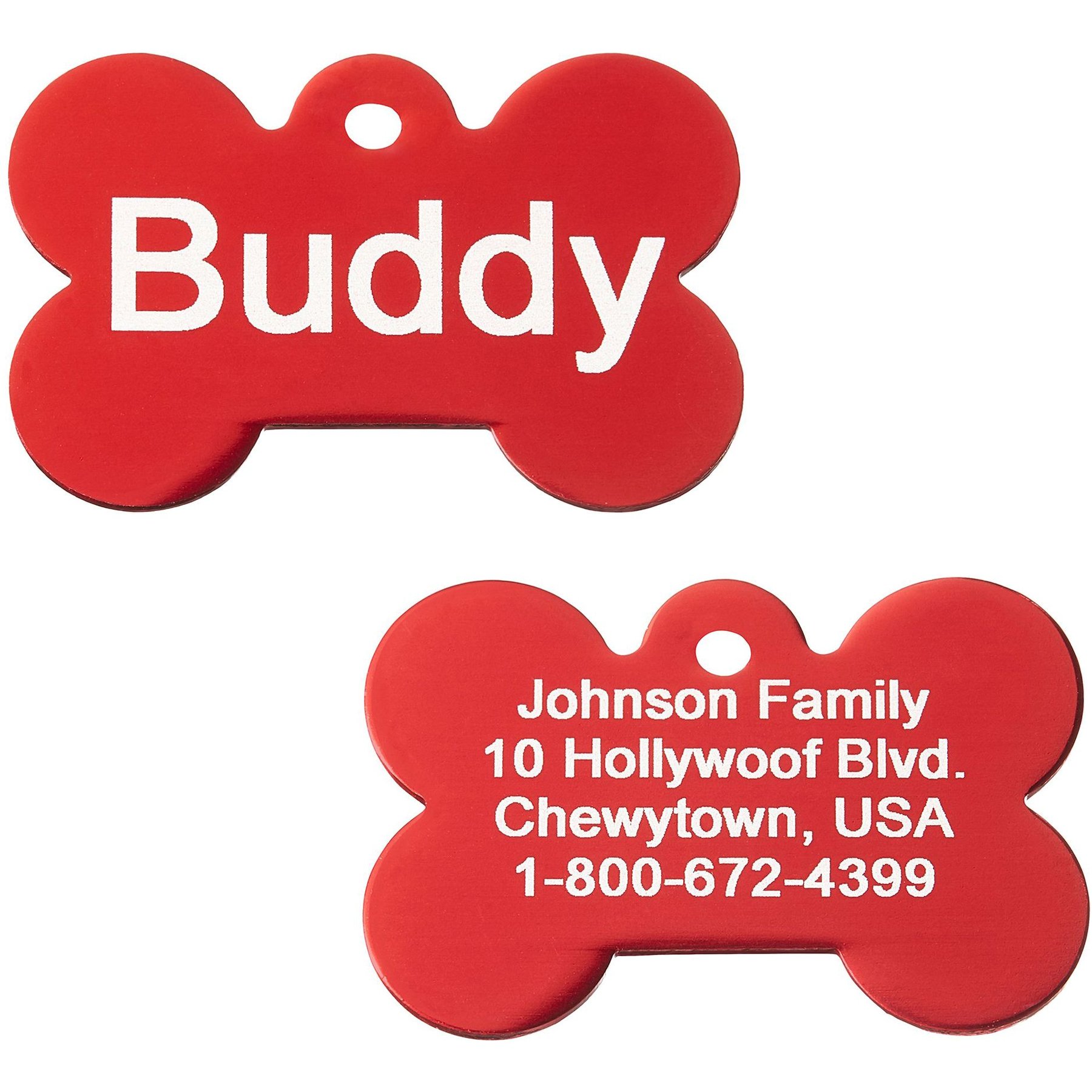 GoTags Anodized Aluminum Personalized Dog ID Tag, Bone, Red, Regular