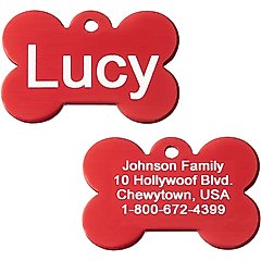 GoTags Anodized Aluminum Personalized Dog ID Tag, Bone, Red, Small