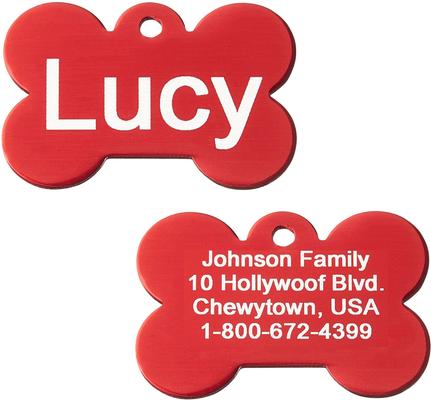 Show full view: GoTags Anodized Aluminum Personalized Dog ID Tag, Bone, Red, Small slide 1 of 8