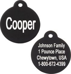 GoTags Anodized Aluminum Personalized Dog ID Tag, Round, Black, Regular