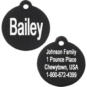 GoTags Anodized Aluminum Personalized Dog ID Tag, Round, Black, Small