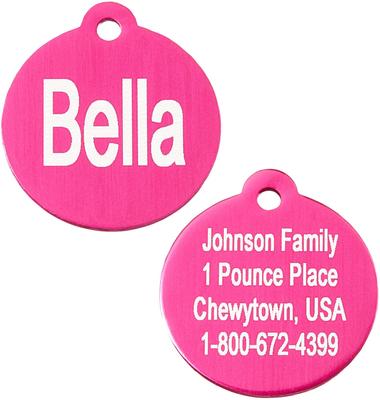Show full view: GoTags Anodized Aluminum Personalized Dog ID Tag, Round, Pink, Small slide 1 of 8