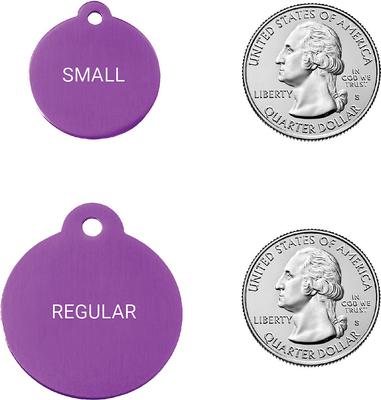 Show full view: GoTags Anodized Aluminum Personalized Dog ID Tag, Round, Purple, Small slide 2 of 8
