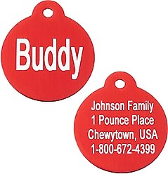 GoTags Anodized Aluminum Personalized Dog ID Tag, Round, Red, Regular slide 1 of 7