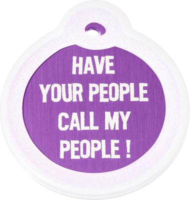 Show full view: GoTags Anodized Aluminum Personalized Silencer Dog & Cat ID Tag, "Have Your People Call My People", Purple slide 2 of 6