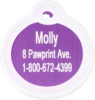 Show full view: GoTags Anodized Aluminum Personalized Silencer Dog & Cat ID Tag, "Have Your People Call My People", Purple slide 3 of 6