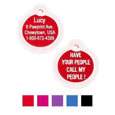 Show full view: GoTags Anodized Aluminum Personalized Silencer Dog & Cat ID Tag, "Have Your People Call My People", Red slide 1 of 6