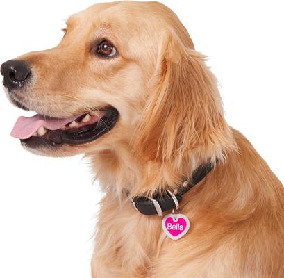 Show full view: GoTags Anodized Aluminum Personalized Silencer Dog & Cat ID Tag, Heart, Pink, Regular slide 7 of 8