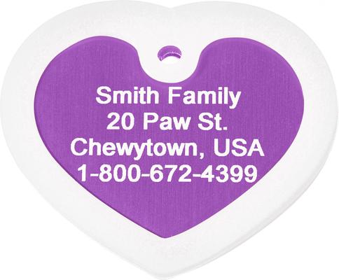 Show full view: GoTags Anodized Aluminum Personalized Silencer Dog & Cat ID Tag, Heart, Purple, Regular slide 3 of 7