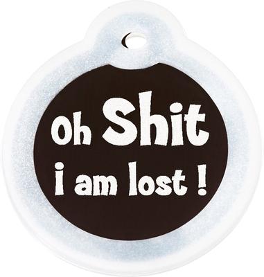 Show full view: GoTags Anodized Aluminum Personalized Silencer Dog & Cat ID Tag, "Oh...I am lost", Black slide 2 of 6
