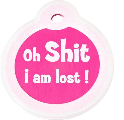 Show full view: GoTags Anodized Aluminum Personalized Silencer Dog & Cat ID Tag, "Oh...I am lost", Pink slide 2 of 6
