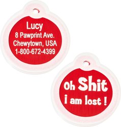GoTags Anodized Aluminum Personalized Silencer Dog & Cat ID Tag, "Oh...I am lost", Red