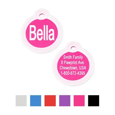 Show full view: GoTags Anodized Aluminum Personalized Silencer Dog & Cat ID Tag, Round, Pink, Regular slide 1 of 7