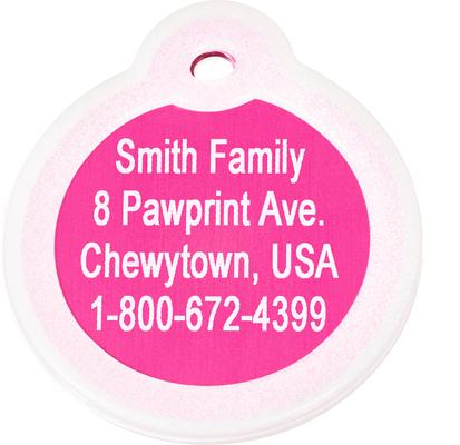 Show full view: GoTags Anodized Aluminum Personalized Silencer Dog & Cat ID Tag, Round, Pink, Regular slide 3 of 7
