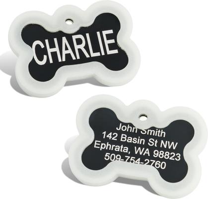 Show full view: GoTags Anodized Aluminum Personalized Silencer Dog ID Tag, Bone, Black, Regular slide 1 of 7