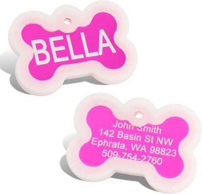 Show full view: GoTags Anodized Aluminum Personalized Silencer Dog ID Tag, Bone, Pink, Regular slide 1 of 7