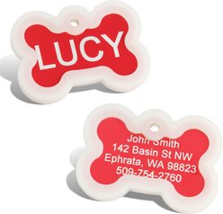 GoTags Anodized Aluminum Personalized Silencer Dog ID Tag, Bone, Red, Regular