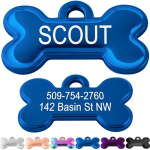 GoTags Bone Shaped Stainless Steel Personalized Dog & Cat ID Tag, Blue