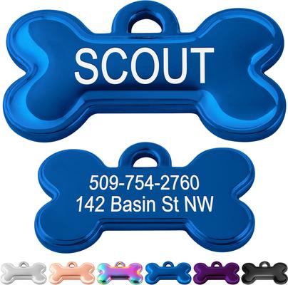 Show full view: GoTags Bone Shaped Stainless Steel Personalized Dog & Cat ID Tag, Blue slide 1 of 7