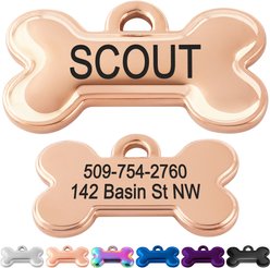 GoTags Bone Shaped Stainless Steel Personalized Dog & Cat ID Tag, Rose Gold