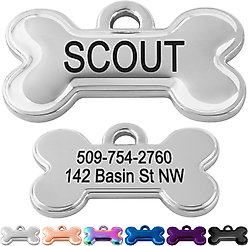 GoTags Bone Shaped Stainless Steel Personalized Dog & Cat ID Tag, Silver