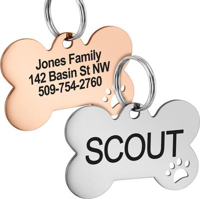 Show full view: GoTags Bone with Paw Cutout Stainless Steel Personalized Dog & Cat ID Tag, Silver, Large slide 1 of 6