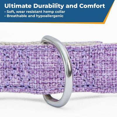 Show full view: GoTags Cotton Hemp Personalized with Custom Engraved Nameplate Dog Collar, Purple, Large: 16.5 to 24-in neck, 1-in wide slide 4 of 7