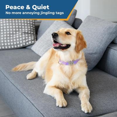 Show full view: GoTags Cotton Hemp Personalized with Custom Engraved Nameplate Dog Collar, Purple, Large: 16.5 to 24-in neck, 1-in wide slide 3 of 7